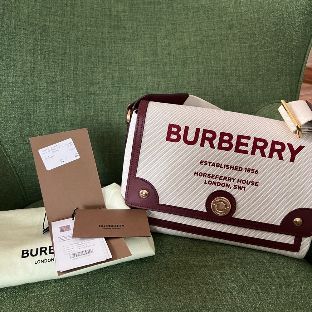 Burberry Note crossbody red leather flap bag